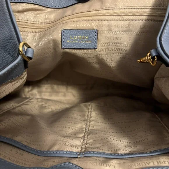 Lauren Ralph Lauren Blue Leather Embossed Logo and Anchor Tote - Picture 11 of 11